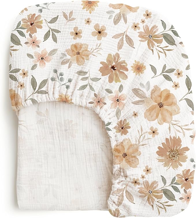Konssy Muslin Fitted Crib Sheets 100% Cotton Baby Crib Sheets for Standard Crib Mattress (28 X 52 Inches), Soft and Breathable for Boys, Girls (Flowers)