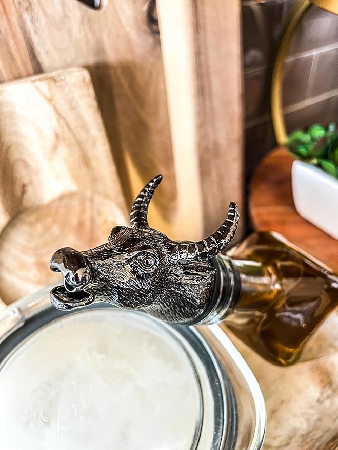 Cooking Oil, Wine & Champagne Pourer | Black Color Stainless Steel | Bottle Stopper Aerator for Whiskey and Liquor | Decanter and Bar Tools Accessories and Gift Set Ideas for Her and Him (BULL)