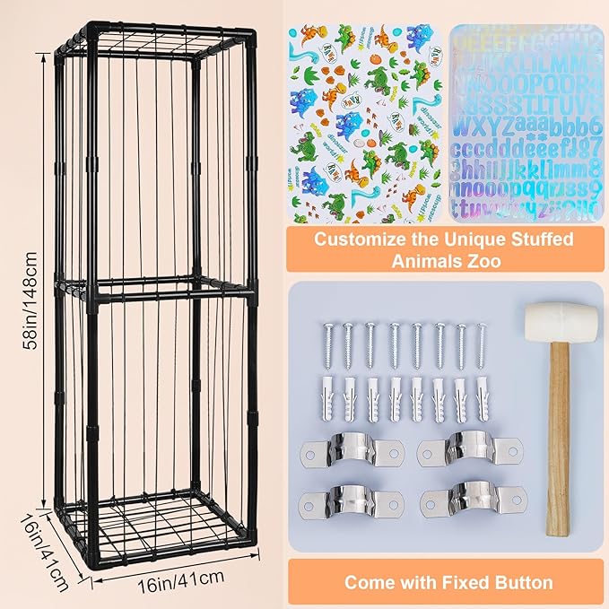 FIOBEE Stuffed Animals Storage Zoo Thicken PVC Tube Kids Toy Storage Organizer with Elastic Band Large Stuffed Animals Holder for Nursery Playroom Bedroom Room Furniture Plush Storage, Black