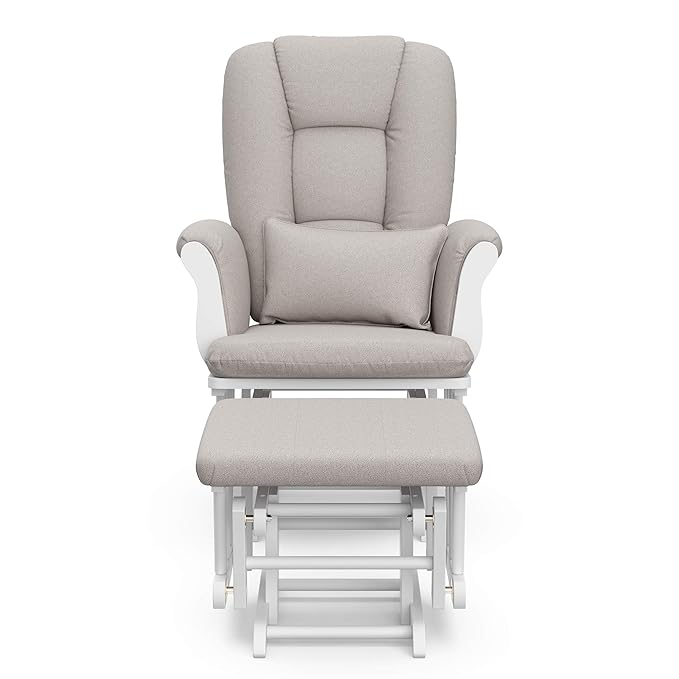 Storkcraft Tuscany Custom Glider and Ottoman with Free Lumbar Pillow (White/Taupe Swirl) - Cleanable Upholstered Comfort Rocking Nursery Chair with Ottoman