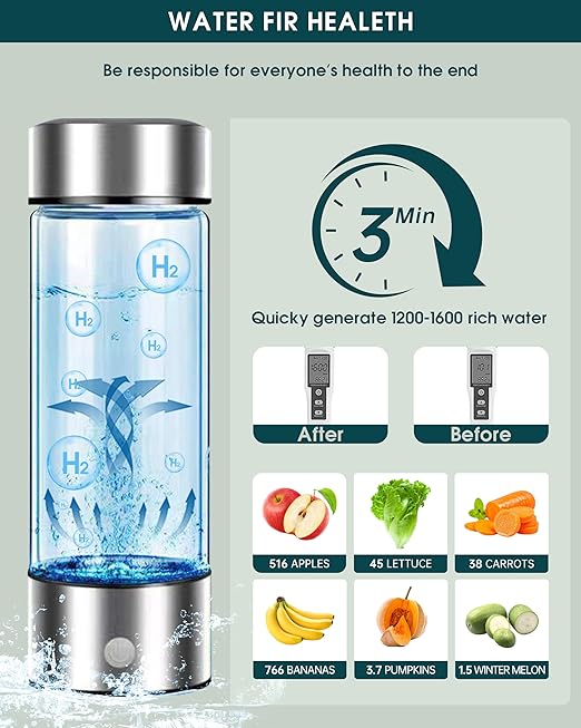 Hydrogen Water Bottle,Portable Hydrogen Water Bottle Generator, 3 Min Improve Water Quality, Rechargeable, Suitable for Daily Use and Travel,