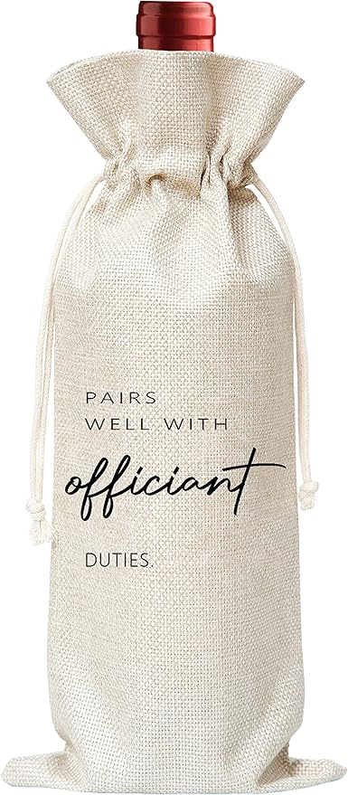 Officiant Gifts Wine Bag - Gifts For Wedding Officiant,Wedding Host,Pastor Gift Ideas - Cotton Burlap Wine Bag (1 Pcs) - WB021