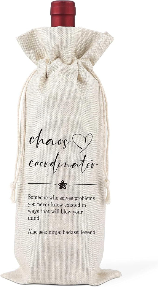Chaos Coordinator Gift,Thank You Gifts for Colleagues,Friends,Employee,Bosses,Gift for Encouragement,Boss Day Gifts,Appreciation Gifts,Boss Day Decorations,Reusable Wine Bags With Drawstring,L20
