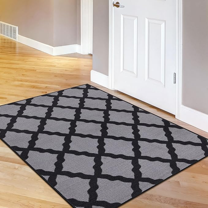 Ottomanson Glamour Collection Non-Slip Rubberback Moroccan Trellis Design 5x7 Indoor Area Rug, 5' x 6'6", Dark Gray