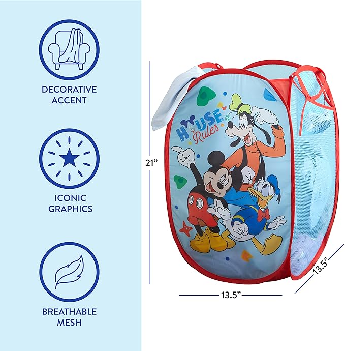 Idea Nuova Disney Mickey Mouse Pop Up Hamper with Durable Carry Handles, 21'' H x 13.5'' W X 13.5'' L