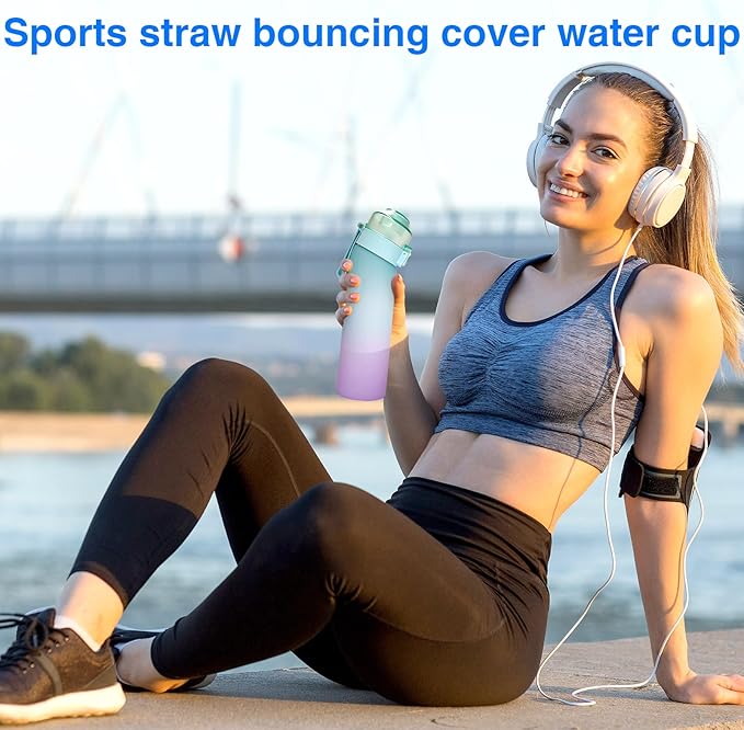 Water Bottle with 7Pcs Air Flavor Pods, Air Bottle Pods Water Bottle, Flavor Caps with Water Bottle, Fruit Scent Pods for Outdoor Sport(Blue-Purple Gradient Color-7 Pods)