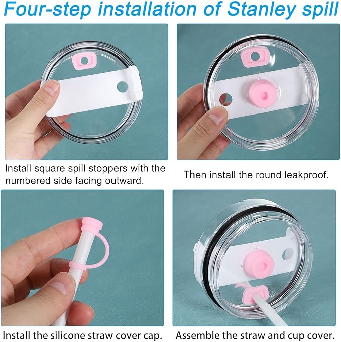 PATIKIL Silicone Spill Stopper for Straw Cup 1.0 40oz/ 30oz, Set of 3 Tumbler Accessories Including 1 Straw Cover Cap, 1 Square Spill Stopper and 1 Round Leak Stopper, Pink