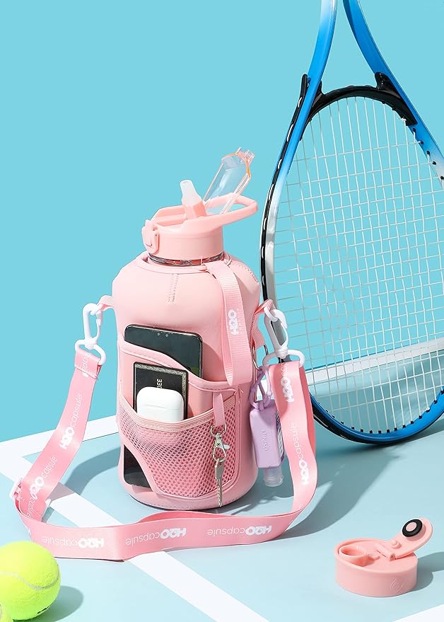 H2O Capsule 2.2L Half Gallon Water Bottle with Storage Sleeve and Removable Straw – BPA Free Large Reusable Drink Container with Handle - Big Sports Jug, 2.2 Liter (74 Ounce), Rose Quartz