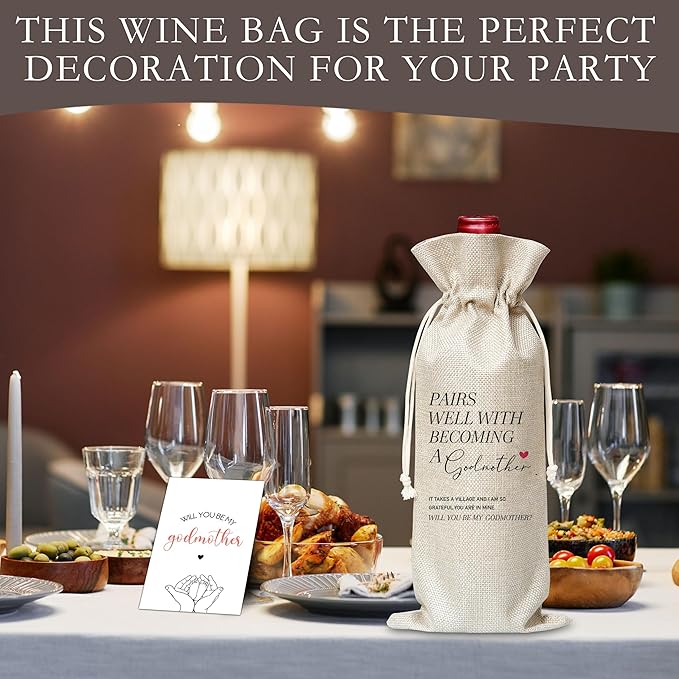 Godmother Gifts Wine Bag & Card, Godmother Proposal Gifts, Wine Bag For God Mother, Pairs Well With Becoming A Godmother Wine Bag For Baby Shower Baby Announcement, Will You Be My Godmother Gifts -05
