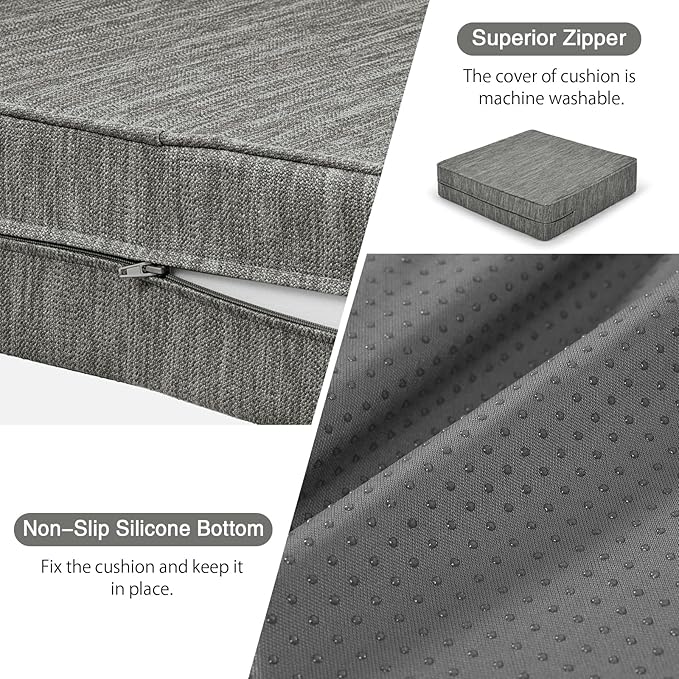 baibu Extra Large 20"x20"x5" Dual-Layer Memory Foam Chair Seat Cushion for Recliner, Couch, Armchair with Textured Washable Cover, Non-Slip Base for Tailbone Pain & Pressure Relief, Grey