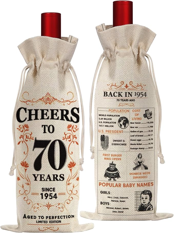 SpringWhisper 70th Birthday Gifts for Women Men Back in 1954 Birthday Gift 70 Years Old Gift Birthday Decoration Wine Bag Gift for Her Him Wine Gift Bag 70th Turning 70