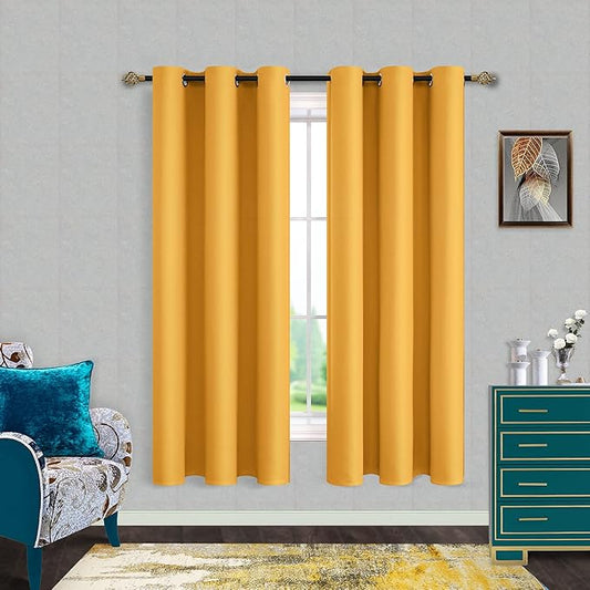Mrs.Naturall Blackout Curtains 72 Inch Length 2 Panels Set Thermal Insulated Grommet Room Darkening Curtains for Bedroom 72 Inches Long,Yellow