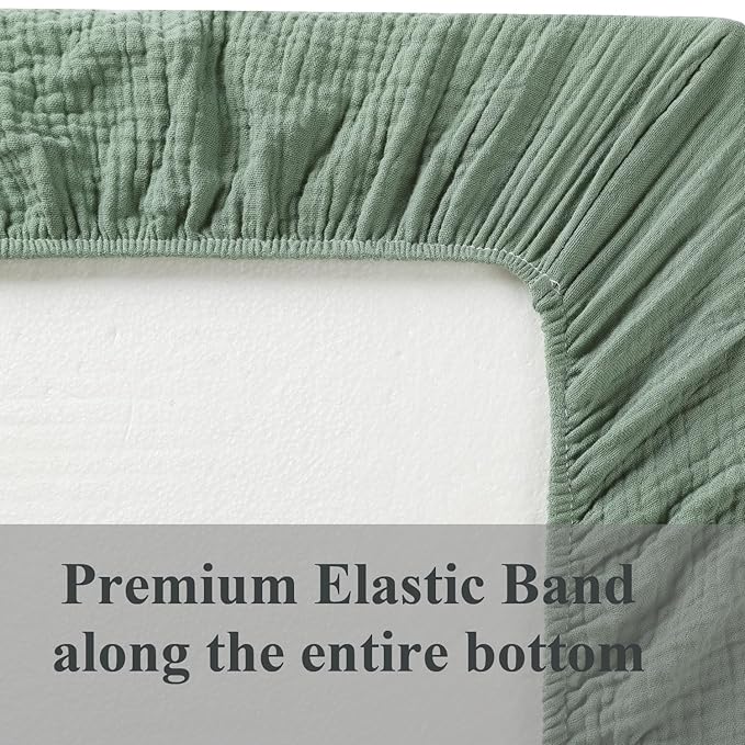 Muslin Bassinet Sheet Compatible with RONBEI Bassinet Bedside Sleeper, Cuddor, QUTANIX, BUBAVAN Bassinet Bedside, 2 Pack Cotton Fitted for Baby Roman Green & Botanical Leaf