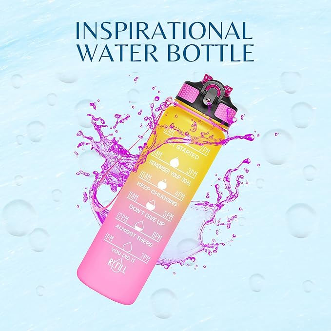 Leakproof Water Bottle with Straw & Lid - 32oz Motivational BPA Free Water Bottle with Time Markings & Straw Lid for Sports & Outdoors - Ensure Hydration with Leakproof Bottle and Straw