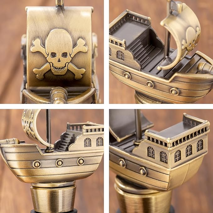 LKKCHER Pirate Ship Wine Stopper, Wine Gifts for Men Warship Battleship Lovers, Nautical Bottle Stoppers for Wine Champagne Prosecco, Birthday Gifts, Wine Saver, Wine Accessories