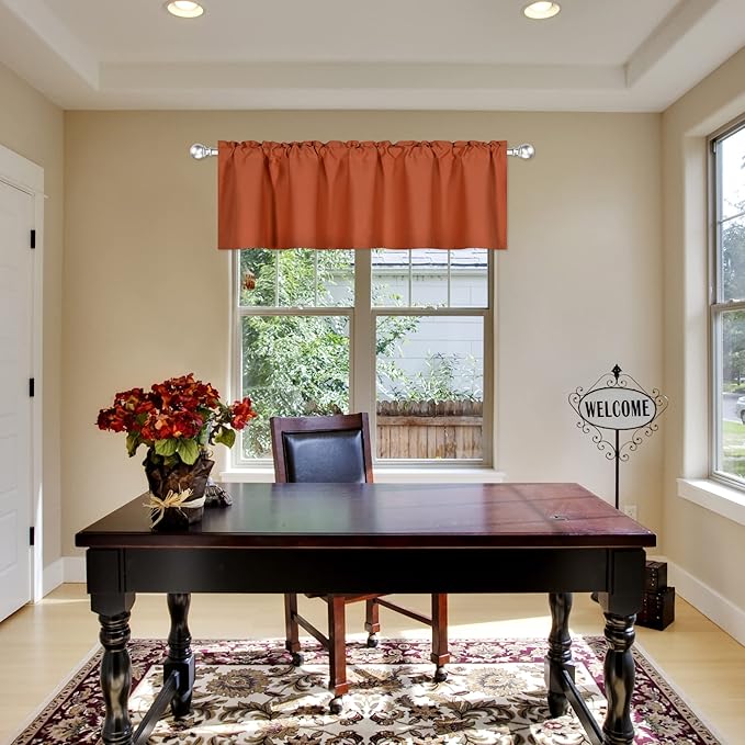 Burnt Orange Valance - Rust Valance for Windows 72x18 Inch Solid Blackout Rod Pocket Kitchen Short Curtain Toppers Valance for Bathroom Living Room, Terracotta