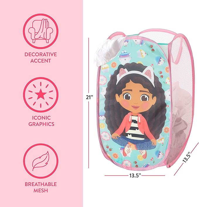 Idea Nuova Gabby's Dollhouse Pop Up Hamper with Durable Carry Handles, 21'' H x 13.5'' W X 13.5'' L