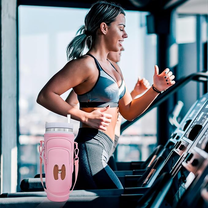 Water Bottle Carrier Bag with Phone Pocket for Stanley 40 oz Tumbler Neoprene Water Bottle Holder Pouch with Adjustable Strap Bollus with Straw Cover & Carabiner for Stanley Cup Accessories