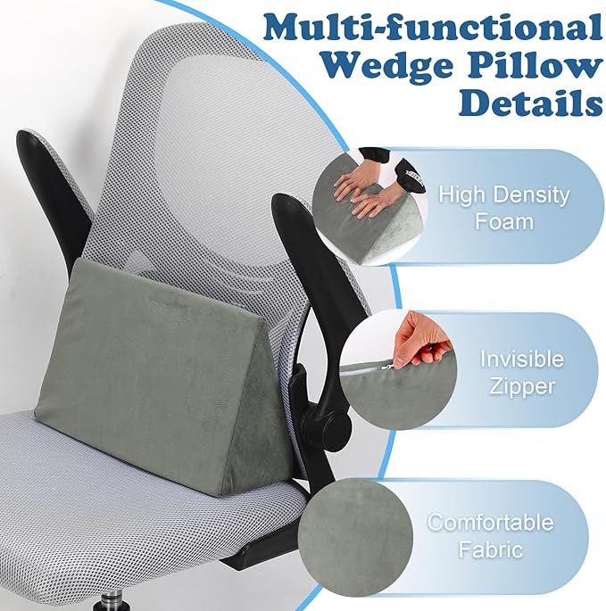 Small Wedge Pillow, Wedge Pillow for Bed Sores, Positioning Pillow, Positioning Wedge, Yoga Wedge Pillow, Mini Wedge Pillow for Laptop, Small Wedge Pillow for Chair (1 Unit, Grey)