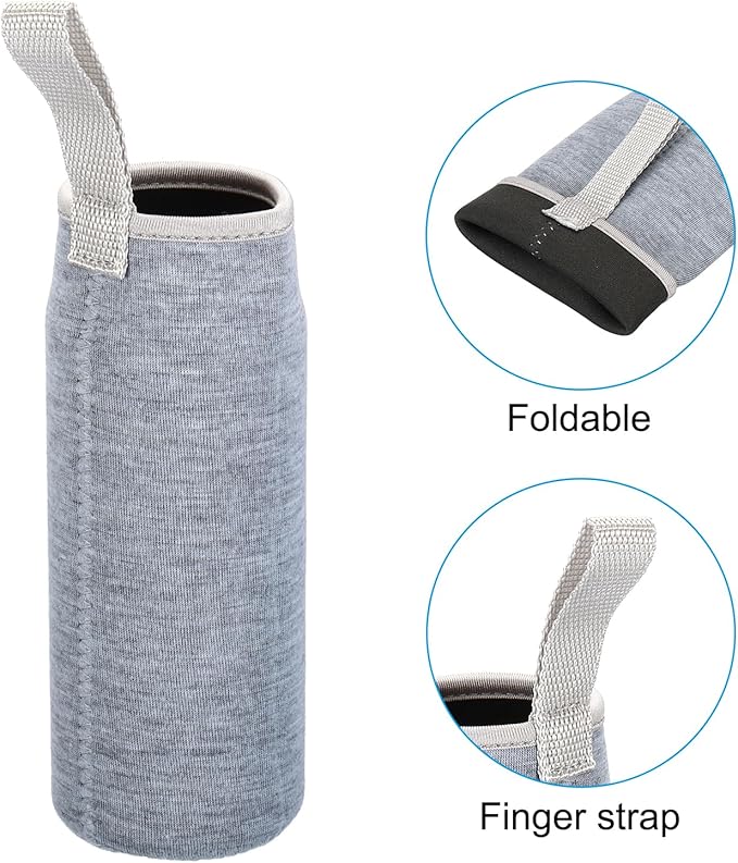 PATIKIL 65mmx180mm Water Bottle Sleeve, 4 Pack Neoprene Insulated Bottle Bag Holder Carrier Pouch with Finger Strap, Gray