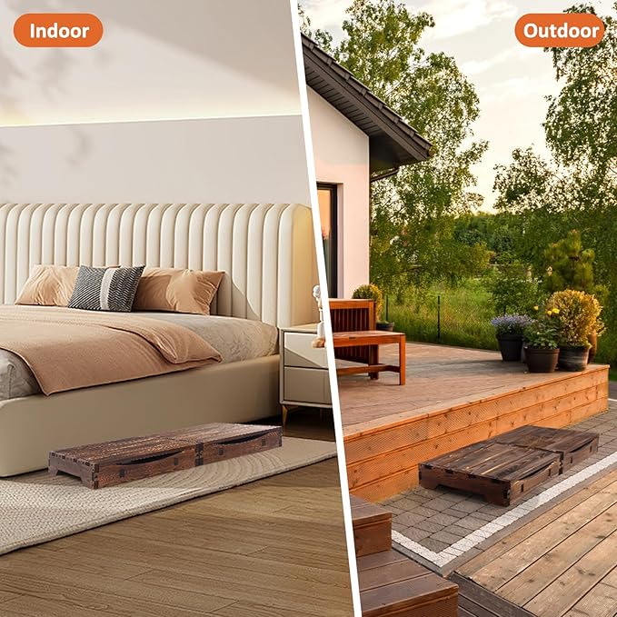 Triceratops Wooden Platform Step Stool for Adults and Kids, Heavy Duty Pine Wood High Riser Step Stool, Wooden Mobility Stepping Stools for Handicap, Bed, Bathroom, Garden, Holds up to 500Lbs