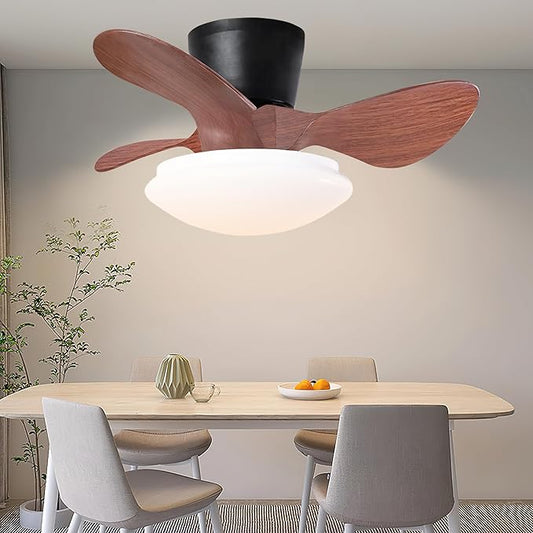 NicBex Ceiling Fan 24 Inch Ceiling Fan with Lights Ceiling Fans with 3 ABS Blades and Remote Control DC Motor Ceiling Fan with Flush Mount for Bedroom, Living Room, Walnut