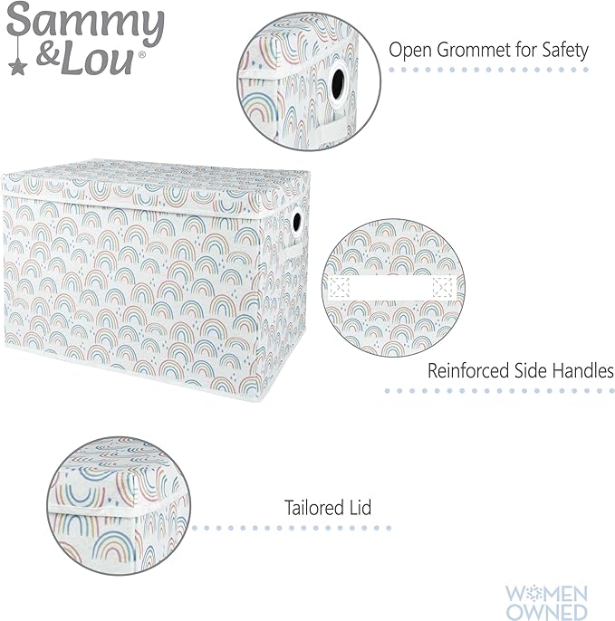 Sammy & Lou Collapsible Felt Soft Toy Box Toy Chest for Toddlers Toy Storage Organizer with Handles and Hinged Lid, 22 x 14.5 x 15 inches, Painted Rainbow