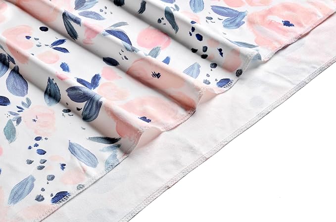 Newborn Baby Girl Receiving Blanket Swaddle Blanket Stretchy Knit Swaddle Set with Matching Headband and Beanie (Ink and Pink Floral)