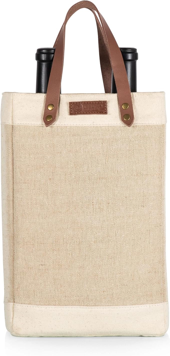 PICNIC TIME NFL Pinot - Jute 2 Bottle Insulated Wine Bag - Wine Tote Bag - Wine Gift Bag, (Beige)