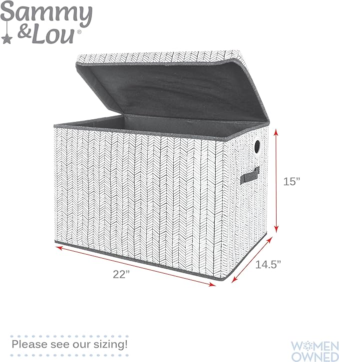 Sammy & Lou Collapsible Felt Soft Toy Box Toy Chest for Toddlers Toy Storage Organizer with Handles and Hinged Lid, 22 x 14.5 x 15 inches, Herringbone
