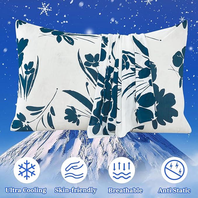 Cooling Pillow Cases for Hot Sleepers - Double Side Arc-Chill Q-Max>0.5 Cooling Fiber Cool Pillow Cases 2 Pack - Breathable Soft Cold Pillow Cases with Hidden Zipper (20" x 30")