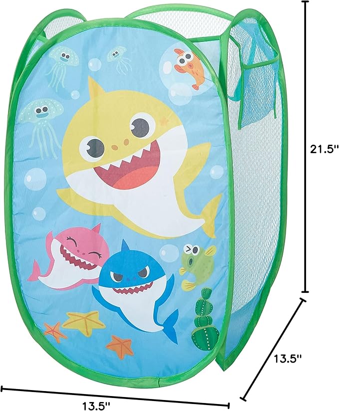 Idea Nuova Baby Shark Pop Up Hamper Storage Bin with Durable Carry Handles, 21" H x 13.5" W X 13.5" L