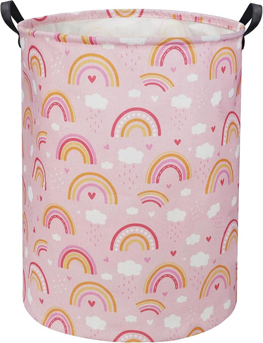 Rainbow Pink Baby Laundry Basket Baby Hamper Kids Hamper Basket Toy Storage Bin for Boys Room Decor Baby Nursery Hamper Gift Baskets for Bedroom Bathroom(Pink Rainbow)