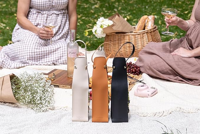 NEW Salute Wine Bottle Carrier with Corkscrew | Vegan Leather Tote Gift Bag Corporate Gift idea Picnic Travel Tastings Wine Gift Beach Party BYOB Restaurant Valentines Day (Black)
