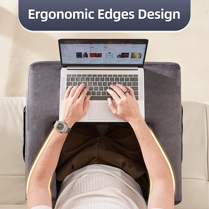 Homguava Reading Pillow Memory Lap Desk Foam Pillow for Adults Gaming Pillow Arm Rest Pillow for Reading, Crocheting, Gaming or Sitting in Bed (Grey, Large)