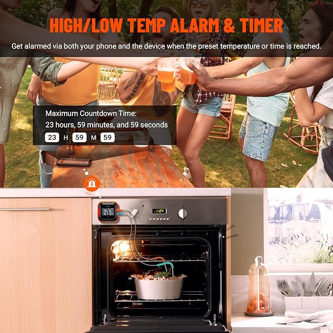 Inkbird 150ft Bluetooth Meat Thermometer with 4 Colored Probes, Temperature Graph Real-time Check & Download BBQ Grill Thermometer for Kitchen Food Smoker Thermometer IBT-24S, Rechargeable