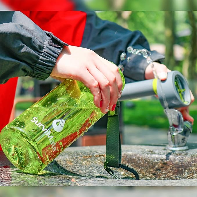 SurviMate 0.01μm Ultra-Filtration Filtered Water Bottle, Portable Water Filter Bottle with 4-Stage Filtration for Survival, Camping, Hiking, Backpacking, Drinking, Emergency