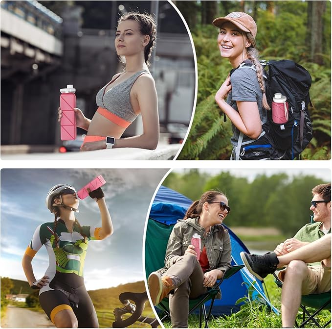 Collapsible Water bottle for Travel Cycling Gym Camping Sports,Leakproof Lid,Food Grade BPA-Free Silicone Travel Bottles 610ml -Lightweight Portable,Wide Mouth,Durable,Foldable Water Bottle