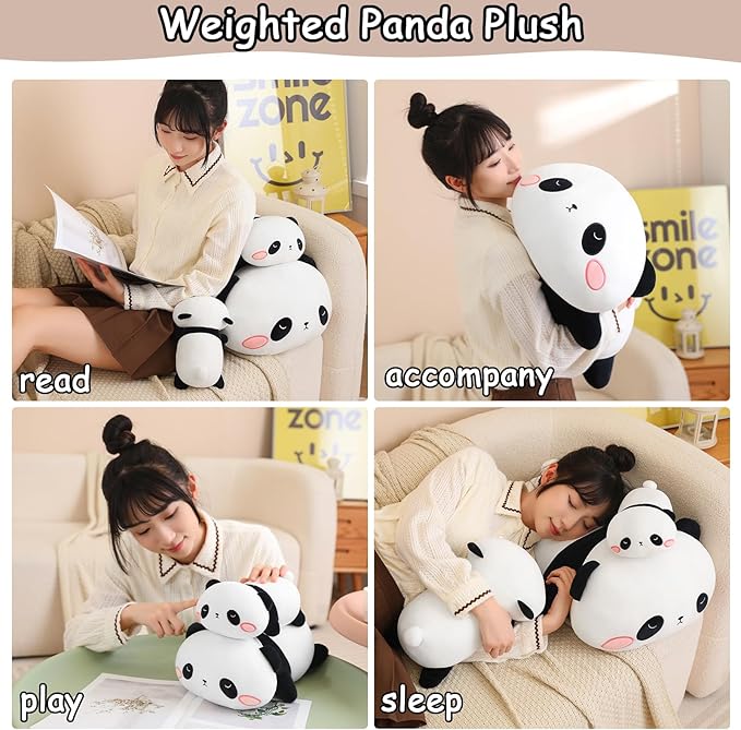 SQEQE Weighted Panda Plush, Weighted Panda Stuffed Animal for Anxiety, Cute Panda Plushies Soft Panda Bear Pillow Toy Gift for Kids Adults 23.6 Inch, 3.1 lbs