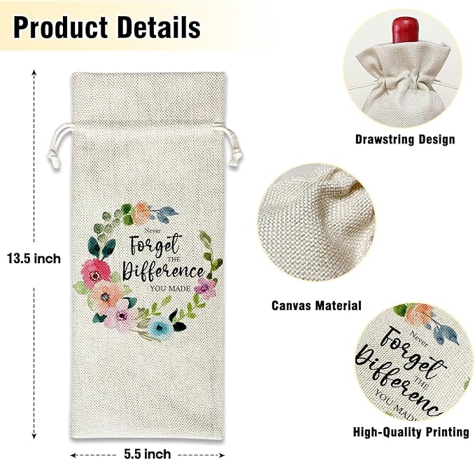 Wine Canvas Bag, Retirement Wine Gift Bag, Retirement Gift for Women Coworker Colleague Farewell Gifts Leaving Gifts Wine Bags for Wine Bottles, Wine Gifts With Drawstring Party Decoration -WB30