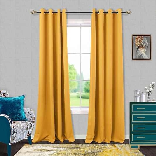 Mrs.Naturall Yellow Blackout Curtains 84 Inches Long for Living Room,Boho Room Darkening Curtains for Bedroom,Mustard Amarillas