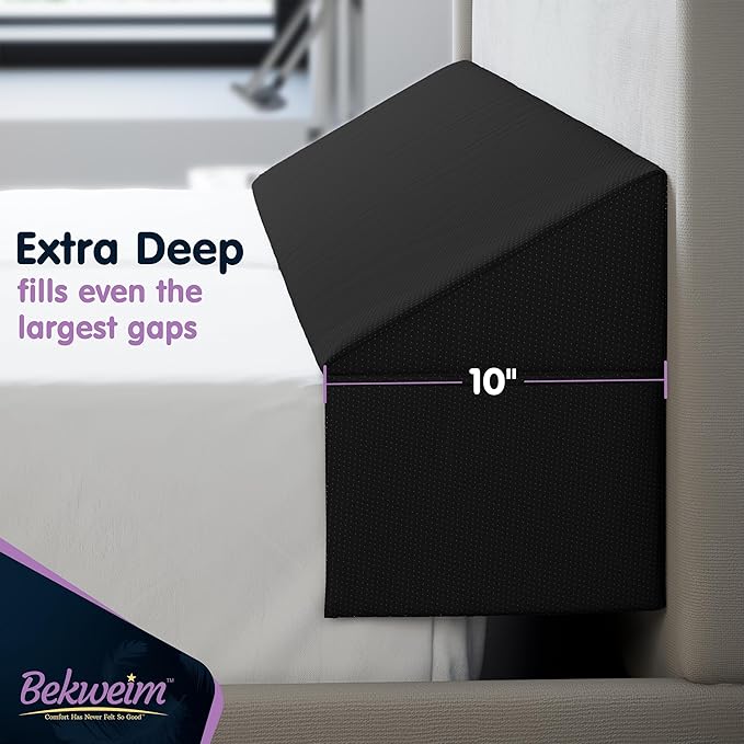 Wedge Pillow Headboard Bed Gap Filler California King - Headboard Pillow 72 X 10 X 6 - Long Pillow for Bed Wedge Gap Filler with Large Pocket for Bed Accessories - Mattress Gap Filler (Black)