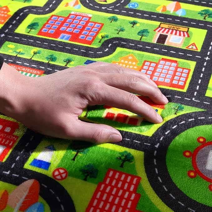 Kids Rug 4ft Round Rug Baby Play Mat City Life Playmats Roads Traffic Soft Learning Circle Rug Play with Cars and Toys Toddlers Fun Learning Play Carpet for Bedroom Nursery Playroom Classroom