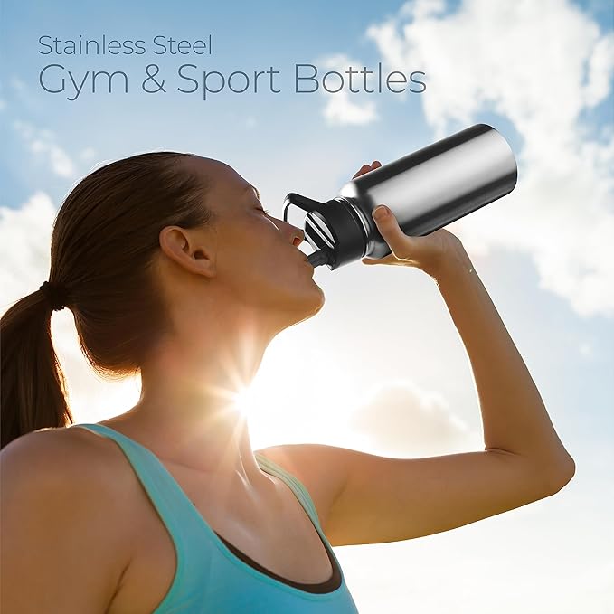 SipX™ Triple-Insulated Stainless Steel Water Bottle 32oz. With 3 Lids, BPA-Free Reusable Insulated Water Bottle Keeps Cold 24 Hours, Metal Water Bottle Made Of Sustainable Material For Hiking & Biking