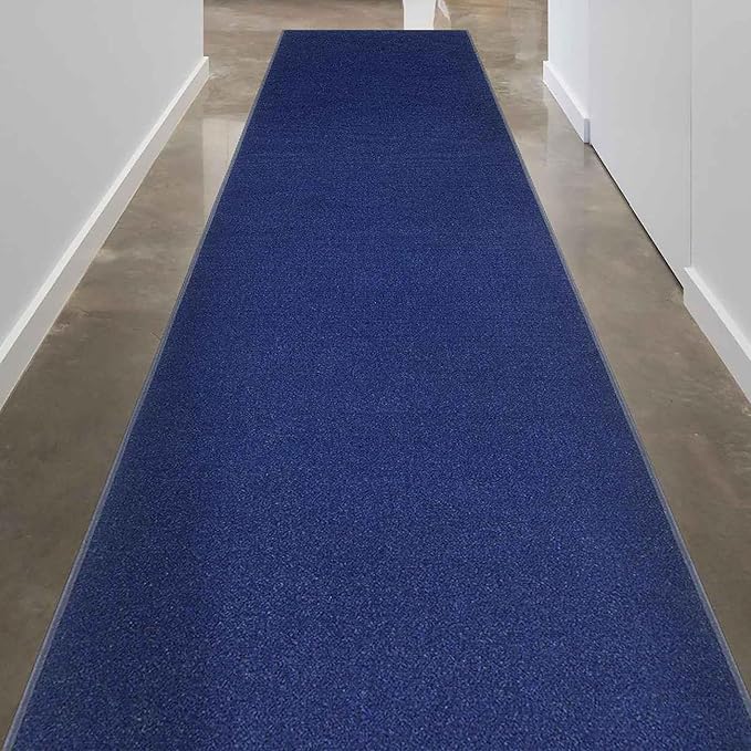 Machine Washable Modern Solid Design Non-Slip Rubberback 2x5 Traditional Runner Rug for Hallway, Kitchen, Bedroom, Entryway, 20" x 59", Navy