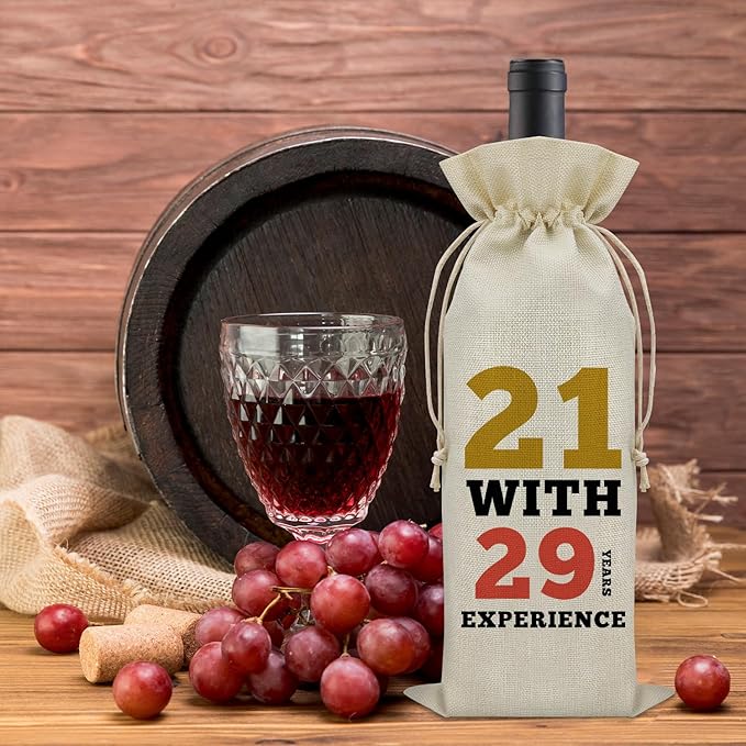 Sazuwu Funny 50th Birthday Gifts Wine Bag 50 Year Old Birthday Gifts for Friend 1974 Birthday Gifts Wine Bottle Decoration Bag 21 with 29 Years Experience Wine Accessories Gifts for Wine Lovers