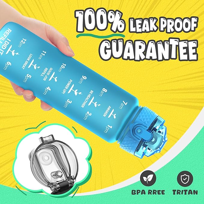 OLDLEY Kids Water Bottle for School, 17 oz (2 lids) BPA-Free Reusable Leak-proof Durable Tritan Plastic Water Bottles with Straw & Chug Lids, Anti-dust Spout Cover (Blue)