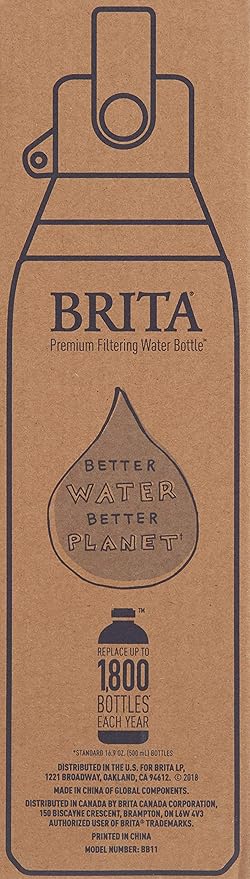 Brita Stainless Steel Premium Filtering Water Bottle, BPA-Free, Reusable, Insulated, Replaces 300 Plastic Water Bottles, Filter Lasts 2 Months or 40 Gallons, Includes 1 Filter, Carbon - 20 oz.