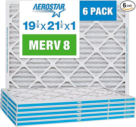 Aerostar 19.875x21.5x1 MERV 8 - 6 Count - High Efficiency Pleated HVAC, Furnace & Air Conditioner Filters - Removes Dust, Lint, Mold & Allergy-Causing Pollen