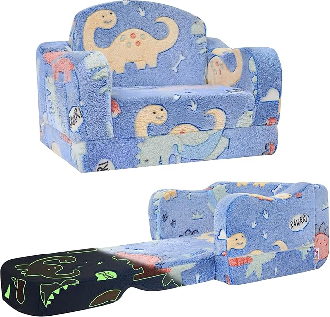 Thick Comfy Toddler Chair and Couch for Kids，2-in-1 Soft Plush Fold Out Sofa for Children，Convertible Couch to Lounger for Toddler